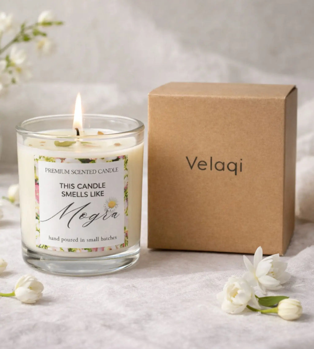 Velaqi Mogra Premium Scented Candle Pack of 2