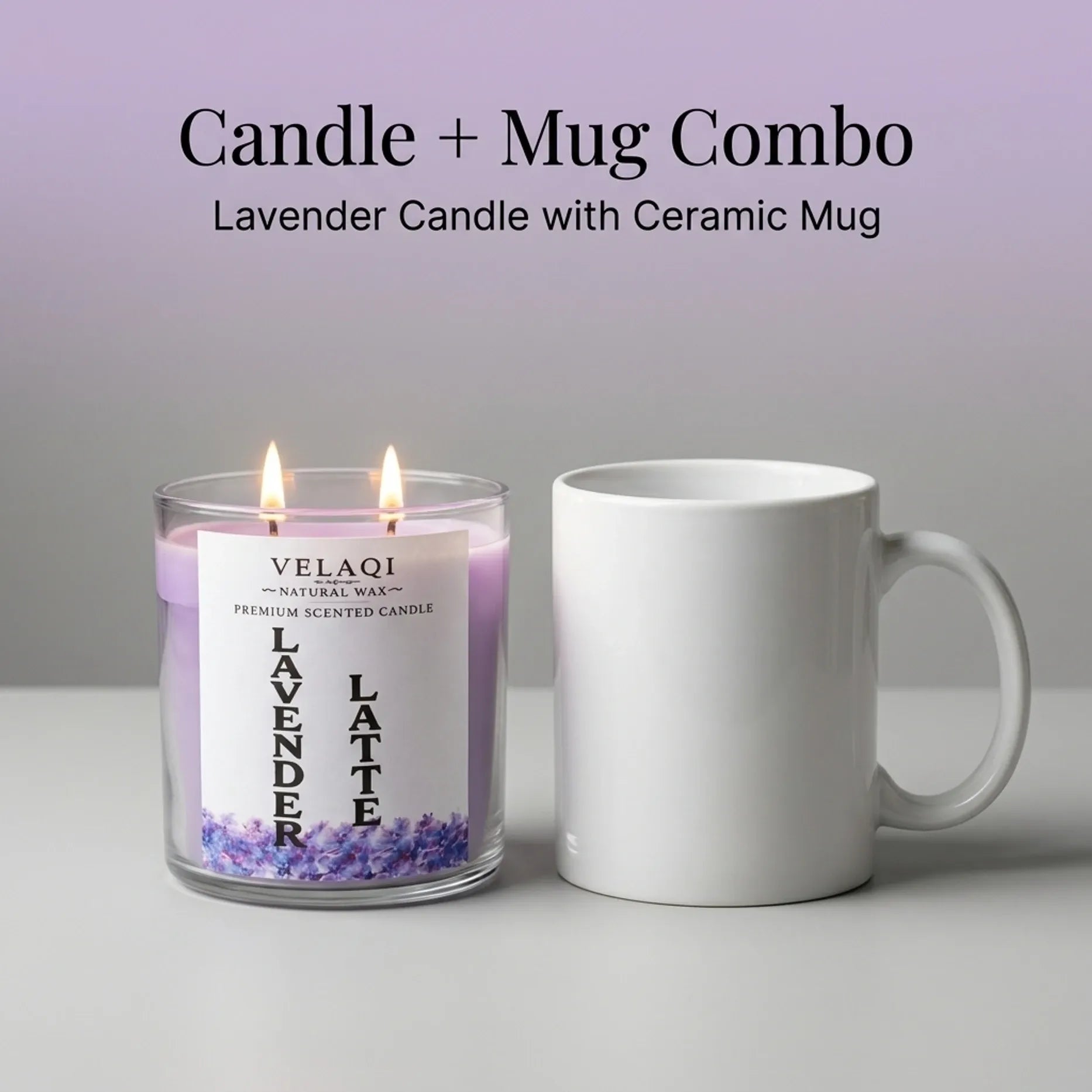 Lavender Latte Candle & Ceramic Mug Gift Set