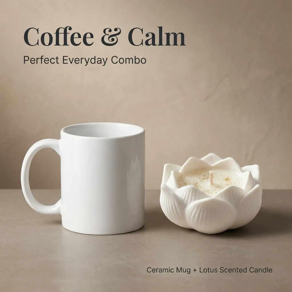 Lotus Candle & Ceramic Mug Gift Set