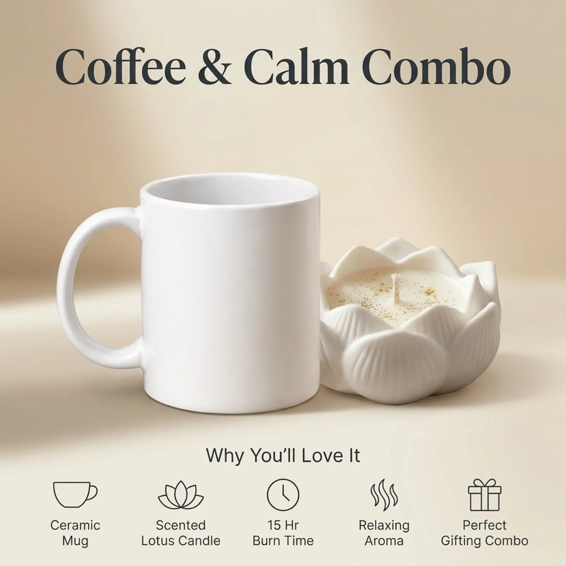 Lotus Candle & Ceramic Mug Gift Set