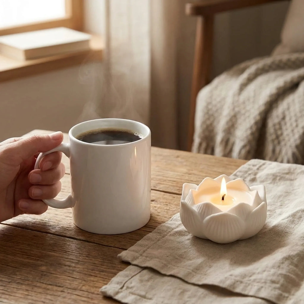 Lotus Candle & Ceramic Mug Gift Set
