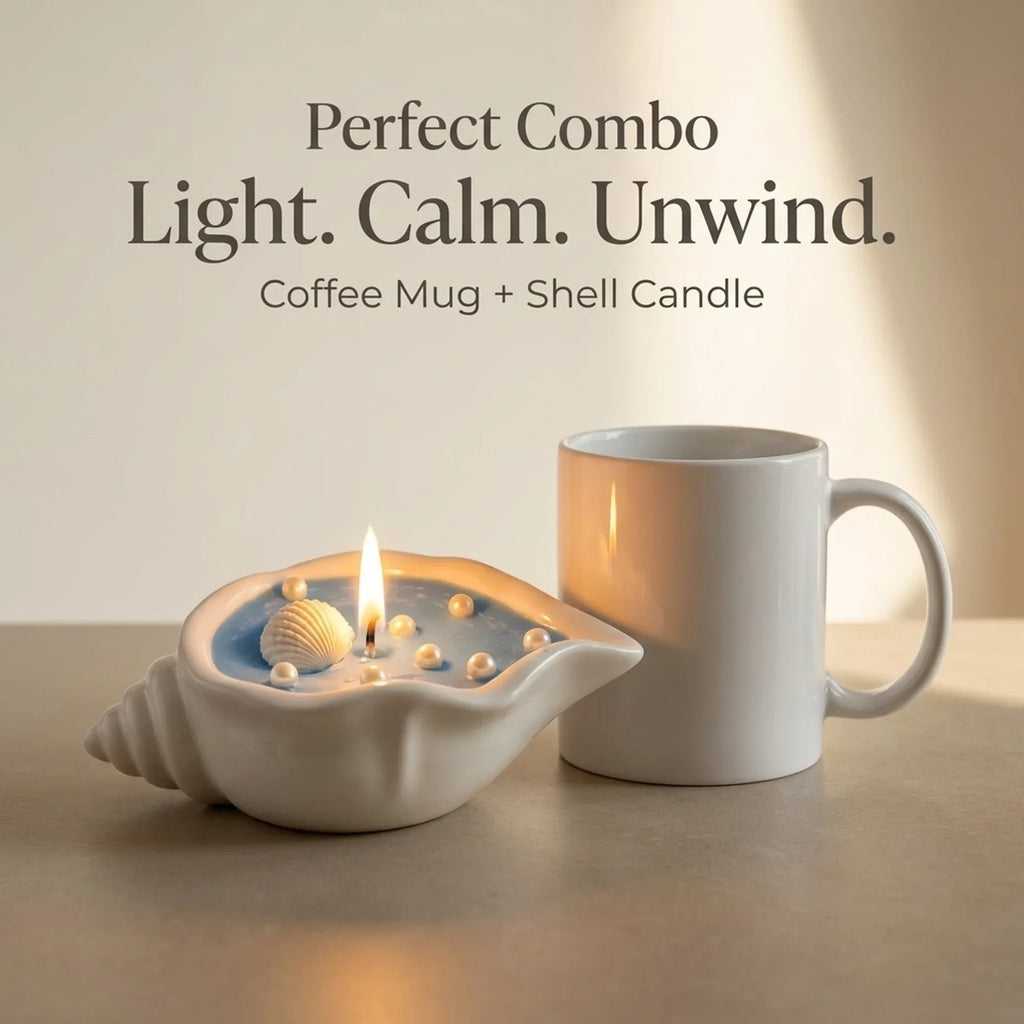 Shell Candle & Ceramic Mug Gift Set