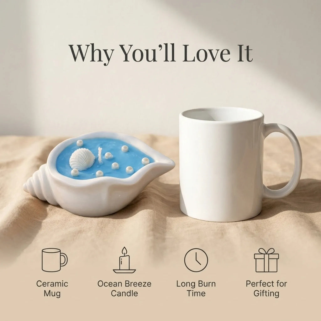 Shell Candle & Ceramic Mug Gift Set