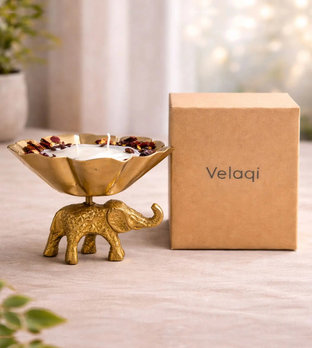 Golden Elephant Lotus Urli Candle