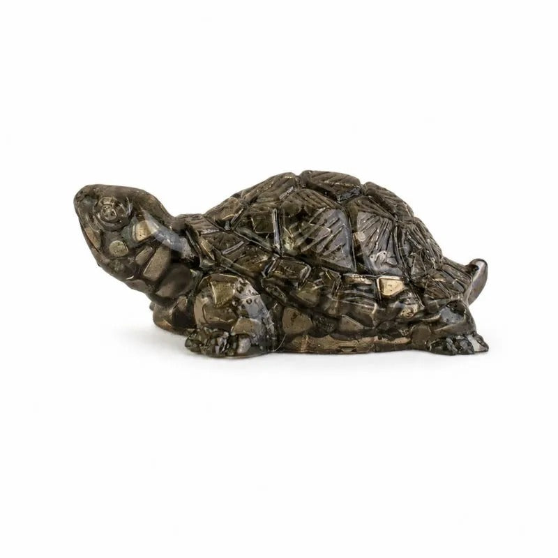 Natural Pyrite Carved Turtle (Kachua) – Vastu & Feng Shui Figurine