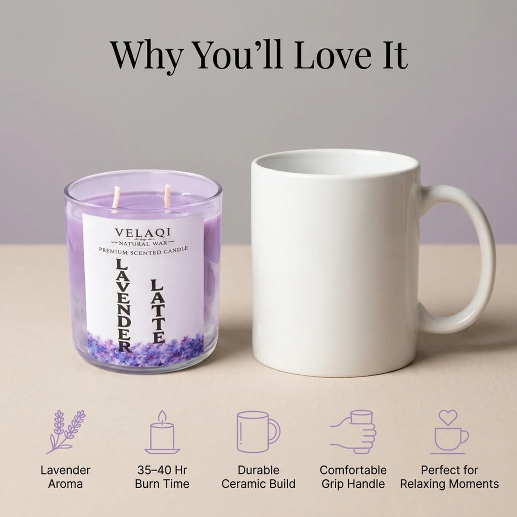 Lavender Latte Candle & Ceramic Mug Gift Set