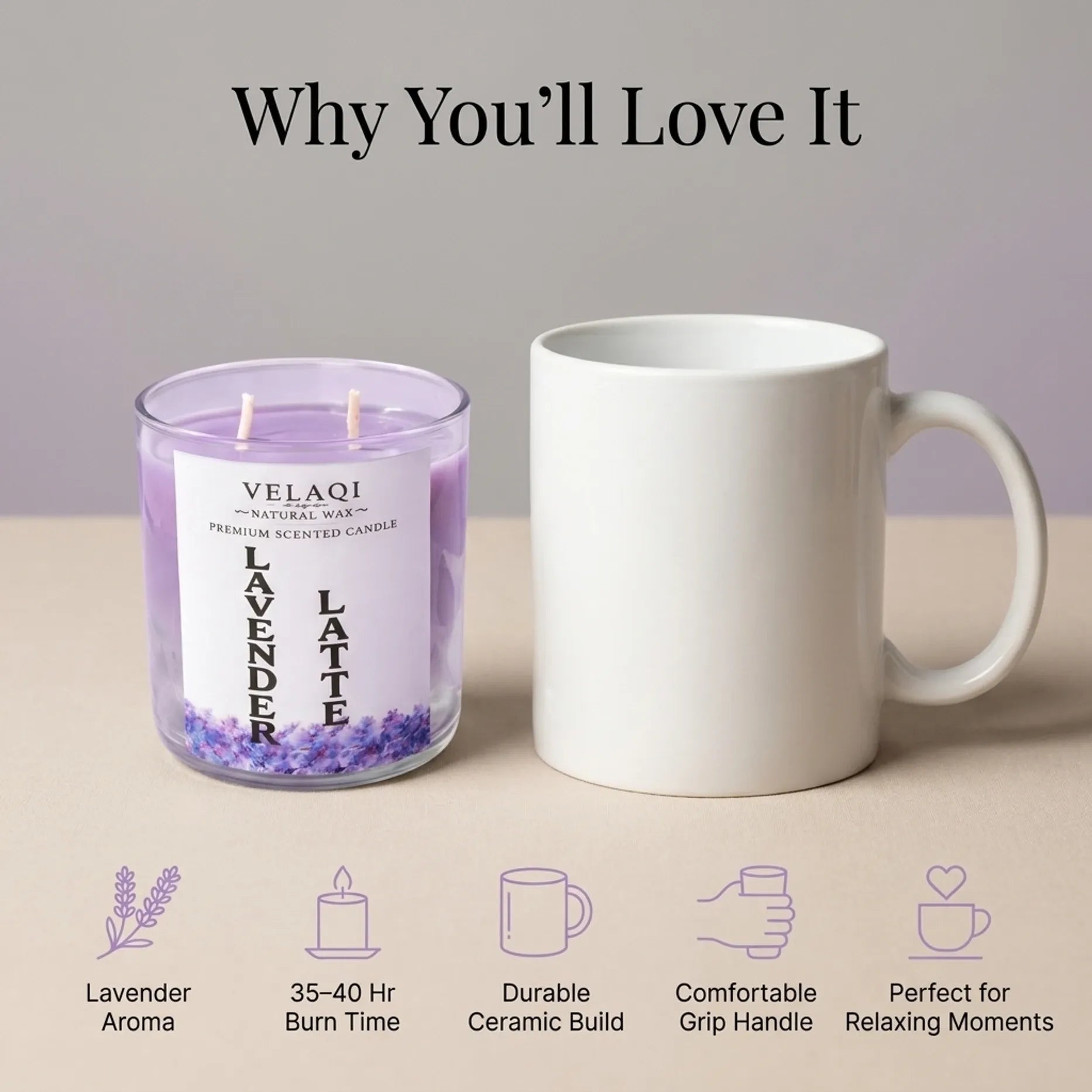 Lavender Latte Candle & Ceramic Mug Gift Set