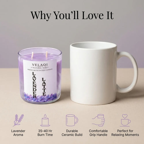 Lavender Latte Candle & Ceramic Mug Gift Set